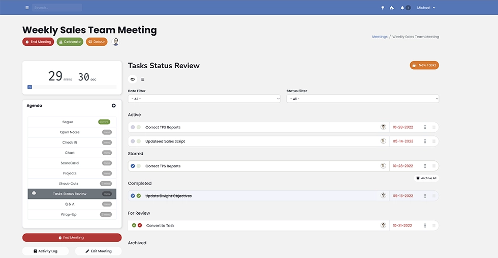 Integrated Task Management<br />
While diving deep into projects in meetings, seamlessly navigate to tasks, ensuring a comprehensive view and actionable insights.