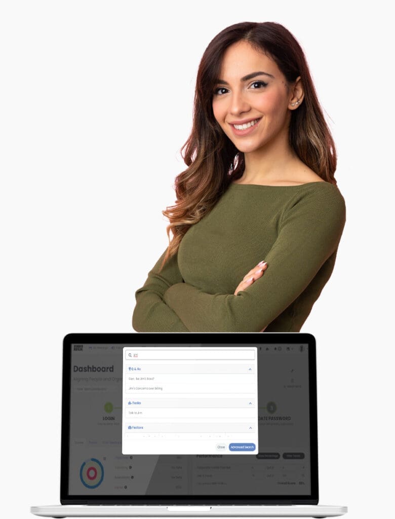 Professional woman using Unified Search on Performance Scoring platform