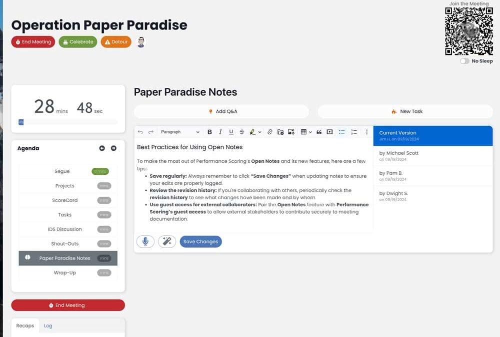 Track Every Update with Performance Scoring’s Open Notes Revision History