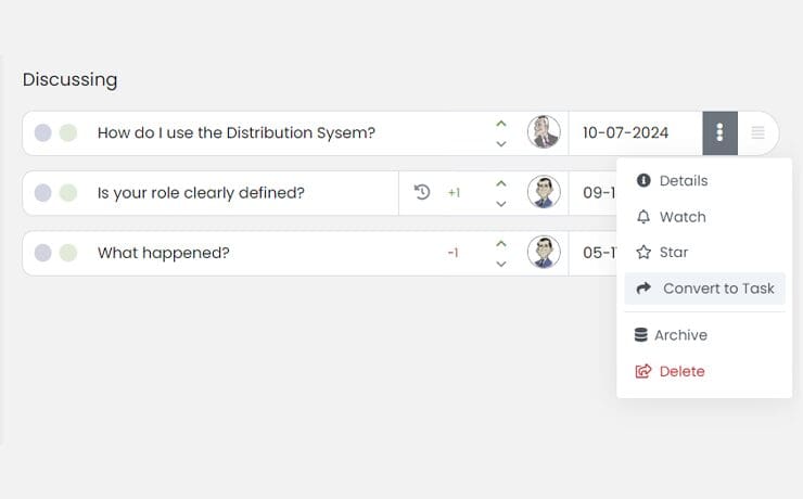 Convert Discussion topic to a Task to make follow-up actionable and keep everyone accountable.