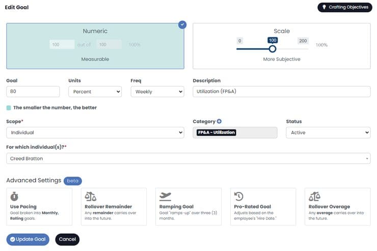 Adaptive Objective Creation<br />
Tailor objectives for individuals, distinct roles, or expansive teams. From internal to external dynamics, synchronize every goal with our holistic platform.