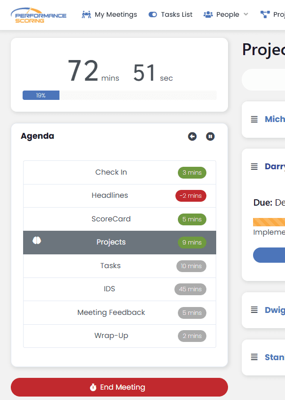 Performance Scoring meeting agenda timer
