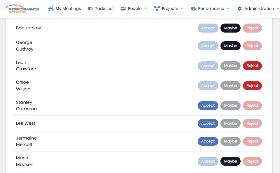 Performance Scoring's meeting acceptance pane